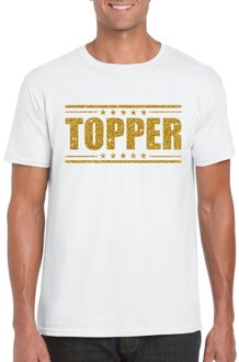 Bellatio Decorations Topper t-shirt wit met gouden glitters heren