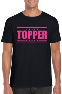 Bellatio Decorations Topper t-shirt zwart met roze bedrukking heren L