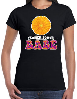 Bellatio Decorations Toppers Jaren 60 Flower Power Babe verkleed shirt zwart met gele bloem dames 2XL - Feestshirts