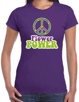 Bellatio Decorations Toppers Jaren 60 Flower Power verkleed shirt paars met groen en paars dames XS - Feestshirts