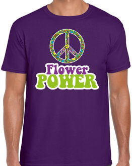 Bellatio Decorations Toppers Jaren 60 Flower Power verkleed shirt paars met groen en paars heren 2XL - Feestshirts