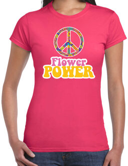 Bellatio Decorations Toppers Jaren 60 Flower Power verkleed shirt roze met geel dames 2XL - Feestshirts