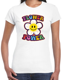 Bellatio Decorations Toppers Jaren 60 Flower Power verkleed shirt wit met emoticon bloem dames 2XL - Feestshirts