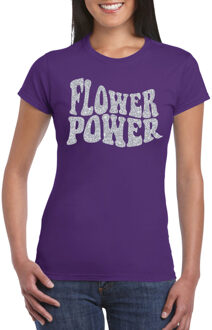 Bellatio Decorations Toppers Paars Flower Power t-shirt met zilveren letters dames 2XL - Feestshirts