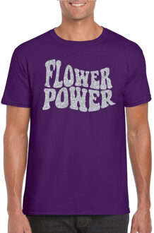 Bellatio Decorations Toppers Paars Flower Power t-shirt met zilveren letters heren 2XL - Feestshirts