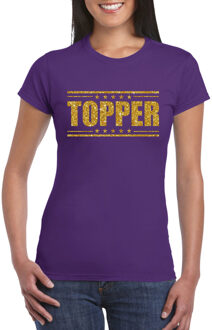 Bellatio Decorations Toppers Paars Topper shirt in gouden glitter letters dames XS - Feestshirts