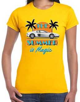 Bellatio Decorations Toppers verkleed T-shirt dames - The summer is Magic - geel - Miami auto - Tropische feestkleding