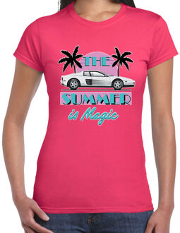 Bellatio Decorations Toppers verkleed T-shirt dames - The summer is Magic - roze - Miami auto - Tropische feestkleding M