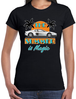 Bellatio Decorations Toppers verkleed T-shirt dames - The summer is Magic - zwart - Miami auto - Tropische feestkleding