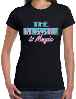 Bellatio Decorations Toppers verkleed T-shirt dames - The summer is Magic - zwart - Miami Vice - Tropische feestkleding XS