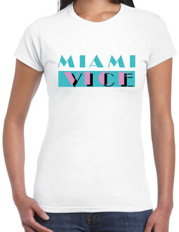 Bellatio Decorations Toppers verkleed T-shirt dames - wit - Miami Vice - The Summer is Magic - Tropische feestkleding S
