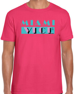 Bellatio Decorations Toppers verkleed T-shirt heren - Miami Vice - roze - Tropische feestkleding M