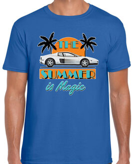 Bellatio Decorations Toppers verkleed T-shirt heren - The summer is Magic - blauw - Miami auto - Tropische feestkleding 2XL