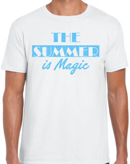 Bellatio Decorations Toppers verkleed T-shirt heren - The summer is Magic - wit - glitter blauw - Tropische feestkleding L