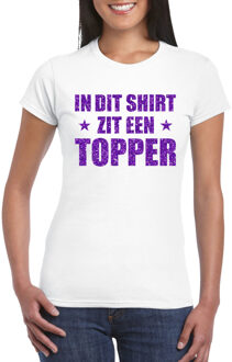 Bellatio Decorations Toppers Wit In dit shirt zit een Topper paarse glitter t-shirt voor dames 2XL - Feestshirts