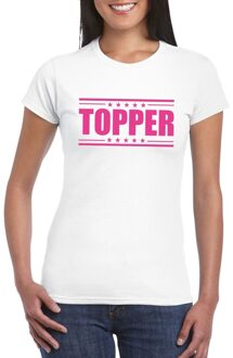 Bellatio Decorations Toppers Wit t-shirt dames met tekst Topper in het roze XS - Feestshirts