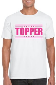 Bellatio Decorations Toppers Wit t-shirt heren met tekst Topper in het roze 2XL - Feestshirts