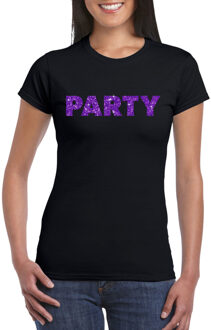 Bellatio Decorations Toppers Zwart Party t-shirt met paarse glitters dames S - Feestshirts