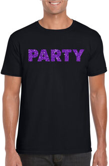 Bellatio Decorations Toppers Zwart Party t-shirt met paarse glitters heren L - Feestshirts