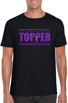 Bellatio Decorations Toppers Zwart Topper shirt in paarse glitter letters heren 2XL - Feestshirts