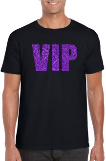 Bellatio Decorations Toppers Zwart VIP t-shirt met paarse glitter letters heren 2XL - Feestshirts