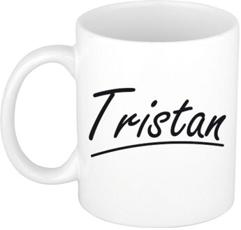 Bellatio Decorations Tristan voornaam kado beker / mok sierlijke letters - gepersonaliseerde mok met naam - Naam mokken Multikleur