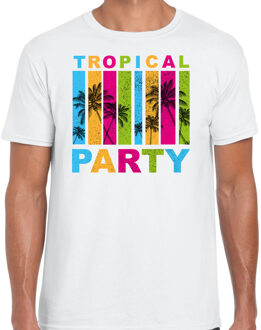 Bellatio Decorations Tropical party Hawaii blouse t-shirt heren - palmbomen - wit - carnaval/themafeest Blauw