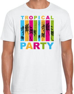 Bellatio Decorations Tropical party Hawaii T-shirt heren - palmbomen - wit - carnaval/themafeest 2XL