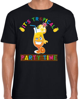 Bellatio Decorations Tropical party shirt heren - party time - zwart - carnaval - tropisch themafeest L