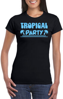 Bellatio Decorations Tropical party T-shirt dames - met glitters - zwart/blauw - carnaval/themafeest 2XL