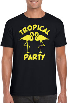 Bellatio Decorations Tropical party T-shirt heren - met glitters - zwart/geel - carnaval/themafeest 2XL