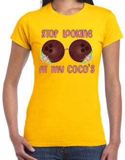 Bellatio Decorations Tropical party T-shirt voor dames - kokosnoten bh - geel - carnaval/themafeest