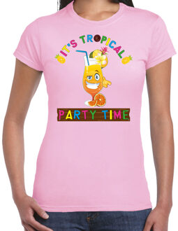 Bellatio Decorations Tropical party T-shirt voor dames - party time - roze - carnaval - tropisch themafeest