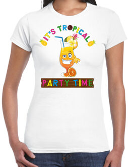 Bellatio Decorations Tropical party T-shirt voor dames - party time - wit - carnaval - tropisch themafeest S