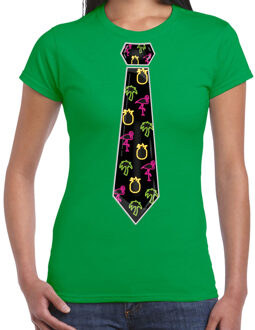 Bellatio Decorations Tropical party T-shirt voor dames - stropdas - groen - neon - carnaval - tropisch themafeest XS