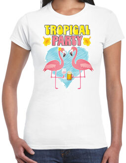 Bellatio Decorations Tropical party T-shirt voor dames - tropisch feest - wit - carnaval/themafeest 2XL