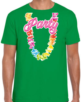 Bellatio Decorations Tropical party T-shirt voor heren - bloemenkrans - groen - carnaval/themafeest 2XL