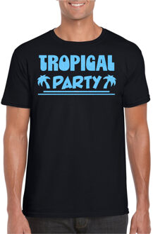 Bellatio Decorations Tropical party T-shirt voor heren - met glitters - zwart/blauw - carnaval/themafeest XL
