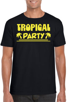 Bellatio Decorations Tropical party T-shirt voor heren - met glitters - zwart/geel - carnaval/themafeest L