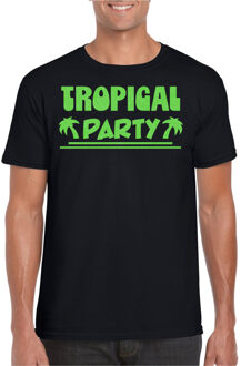 Bellatio Decorations Tropical party T-shirt voor heren - met glitters - zwart/groen - carnaval/themafeest XS