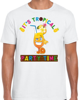 Bellatio Decorations Tropical party T-shirt voor heren - party time - wit - carnaval - tropisch themafeest XL