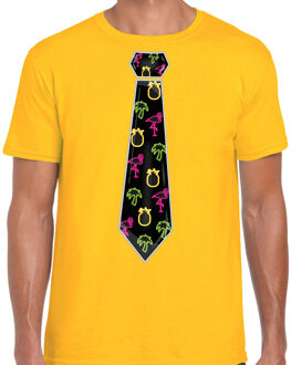 Bellatio Decorations Tropical party T-shirt voor heren - stropdas - geel - neon - carnaval - tropisch themafeest XS