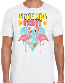 Bellatio Decorations Tropical party T-shirt voor heren - tropisch feest - wit - carnaval/themafeest 2XL