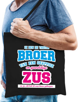 Bellatio Decorations Trotse broer van geweldige zus cadeau tas zwart voor heren