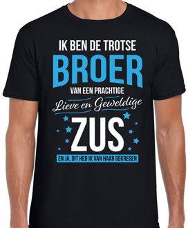 Bellatio Decorations Trotse broer / zus cadeau t-shirt zwart voor heren - verjaardag / kado shirt / bedank shirt 2XL