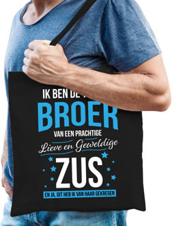 Bellatio Decorations Trotse broer / zus cadeau tas zwart voor heren - Feest Boodschappentassen