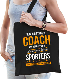 Bellatio Decorations Trotse coach van de beste sporters katoenen kado tas dames zwart voor coaches - Feest Boodschappentassen