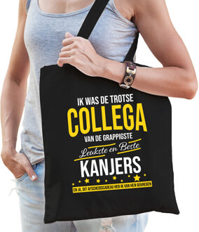 Bellatio Decorations Trotse collega van de leukste kanjers katoenen afscheid kado tas dames zwart voor oud collegas - Feest Boodschappentasse