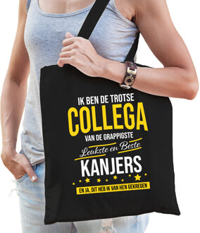 Bellatio Decorations Trotse collega van de leukste kanjers katoenen kado tas dames zwart voor collegas - Feest Boodschappentassen