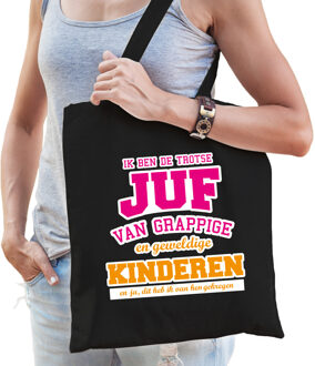 Bellatio Decorations Trotse juf van geweldige kinderen cadeau tas zwart voor dames - Feest Boodschappentassen